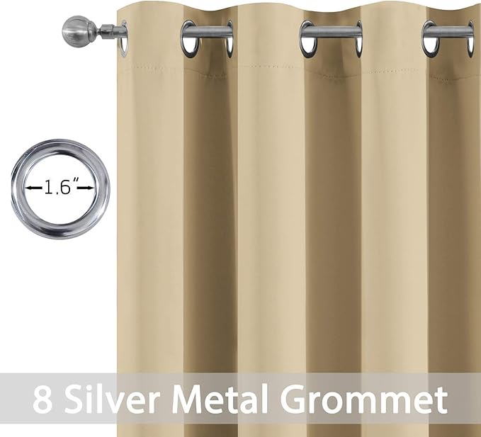 Yakamok Room Darkening Blackout Curtains for Bedroom, Light Blocking Thermal Insulated Grommet Top Drapes for Living Room,Beige,52x45Inch, 2 Panels