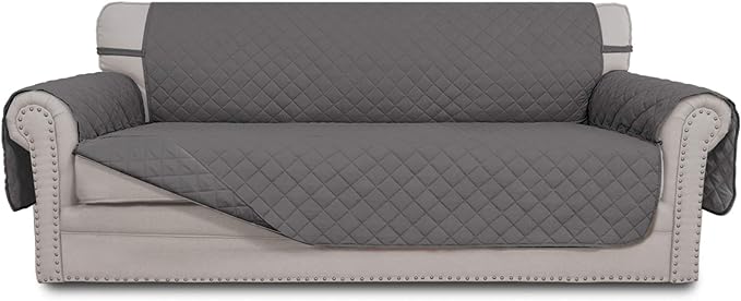 Easy-Going 4 Seater Sofa Slipcover Reversible Sofa Cover Water Resistant Couch Cover with Foam Sticks Elastic Straps Furniture Protector for Pets Children Dog Cat (XX-Large, Gray/Gray)