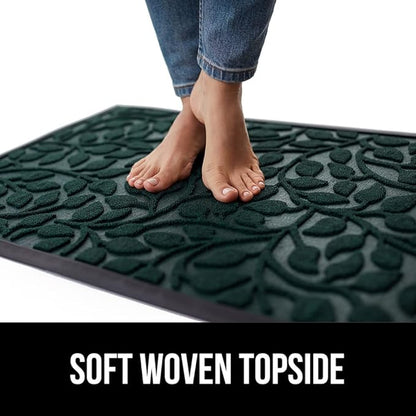 GORILLA GRIP 100% Waterproof All-Season WeatherMAX Doormat, US Designed Natural Rubber, Stain and Fade Resistant, Low Profile Indoor Outdoor Door Mats, Easy Clean Patio Mat, 29x17, Moss Vine Leaves