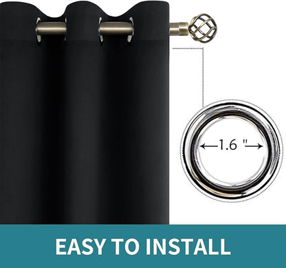 BGment Blackout Curtains for Bedroom - Grommet Thermal Insulated Room Darkening Curtains for Living Room, Set of 2 Panels (38 x 84 Inch, Black)