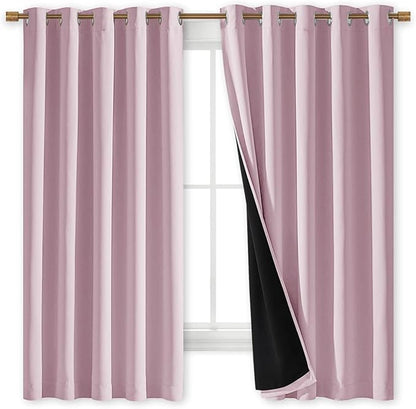 NICETOWN 100% Blackout Window Curtain Panels, Heat and Cold Blocking Drapes with Black Liner for Nursery, 84 inches Thermal Insulated Draperies (Lavender Pink, 2 Pieces, 70 inches Wide Each Panel)