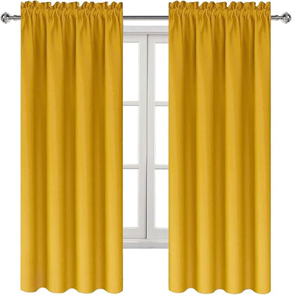 DWCN Blackout Curtains Room Darkening Thermal Insulated Bedroom Curtains Window Curtain Panels, 38 x 63 inches Long, Set of 2 Yellow Rod Pocket Drapes