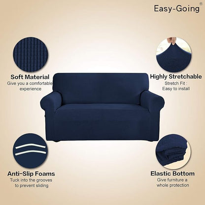 Easy-Going Stretch Oversized Sofa Slipcover 1-Piece Sofa Cover Furniture Protector Couch Soft with Elastic Bottom for Kids, Polyester Spandex Jacquard Fabric Small Checks Navy