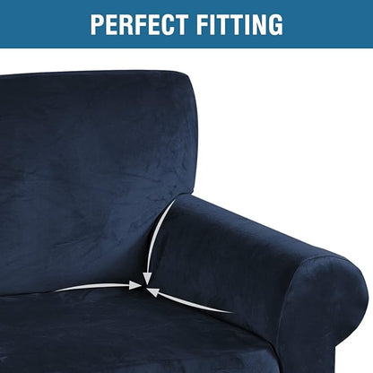H.VERSAILTEX Stretch Velvet Sofa Covers for 3 Cushion Couch Covers Sofa Slipcovers Furniture Protector Soft with Non Slip Elastic Bottom, Crafted from Thick Comfy Rich Velour (Sofa 72"-90", Navy)
