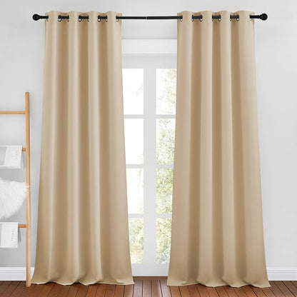 NICETOWN Biscotti Beige Curtains 96 inches Long, Grommet Thermal Insulated Blackout Curtains Privacy Window Treatments for Boys Room/Living Room, W46 x L96, 2 Panels