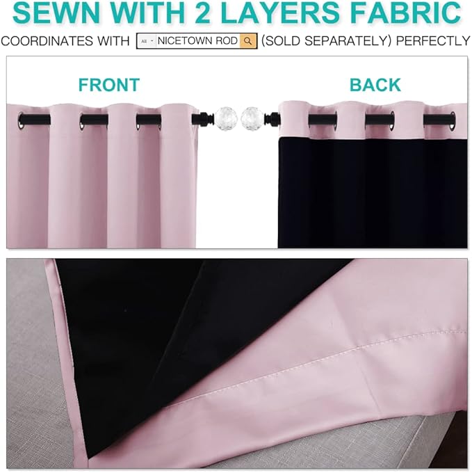 NICETOWN 100% Blackout Window Curtain Panels, Heat and Cold Blocking Drapes with Black Liner for Nursery, 84-inch Drop Thermal Insulated Draperies (Lavender Baby Pink, 2 Pieces, 42-inch Wide)