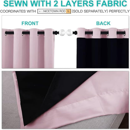 NICETOWN 100% Blackout Window Curtain Panels, Heat and Cold Blocking Drapes with Black Liner for Nursery, 84-inch Drop Thermal Insulated Draperies (Lavender Baby Pink, 2 Pieces, 42-inch Wide)
