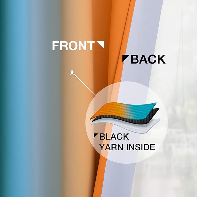 Yakamok Ombre Orange and Blue Curtains for Bedroom, Gradient Room Darkening Curtains, Grommet Thermal Insulated Light Blocking Window Drapes/Curtain for Living Room,52 x 84 Inch,2 Panels