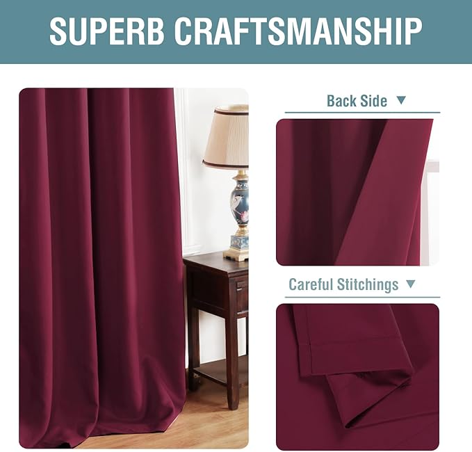 H.VERSAILTEX Blackout Curtains for Christmas Thermal Insulated Window Treatment Curtain 54 inch Length Energy Saving Solid Grommet Top Blackout Drape, One Panel, Burgundy Red, 52" W x 54" L