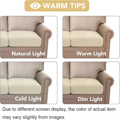 H.VERSAILTEX Super Stretch Individual Seat Cushion Cover Sofa Covers Couch Cushion Covers Slipcover Sets Thick Jacquard Textured Twill Fabric (3 Piece Sofa Cushion Covers, Natural)