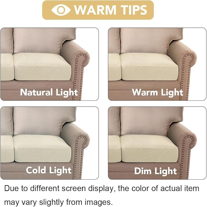 H.VERSAILTEX High Stretch Individual Seat Cushion Covers Sofa Slipcovers Couch Cushion Covers Sofa Covers Featuring Jacquard Textured Twill Fabric (3 Pack for 3 Cushion Sofa, Natural, Large)