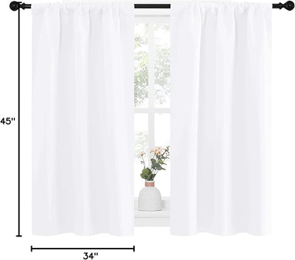 NICETOWN White Curtains for Kitchen Window, Home Decoration Light Filtering Curtains & Drapes for Small Window (34 in x 45 in (W x L), 1 Pair)
