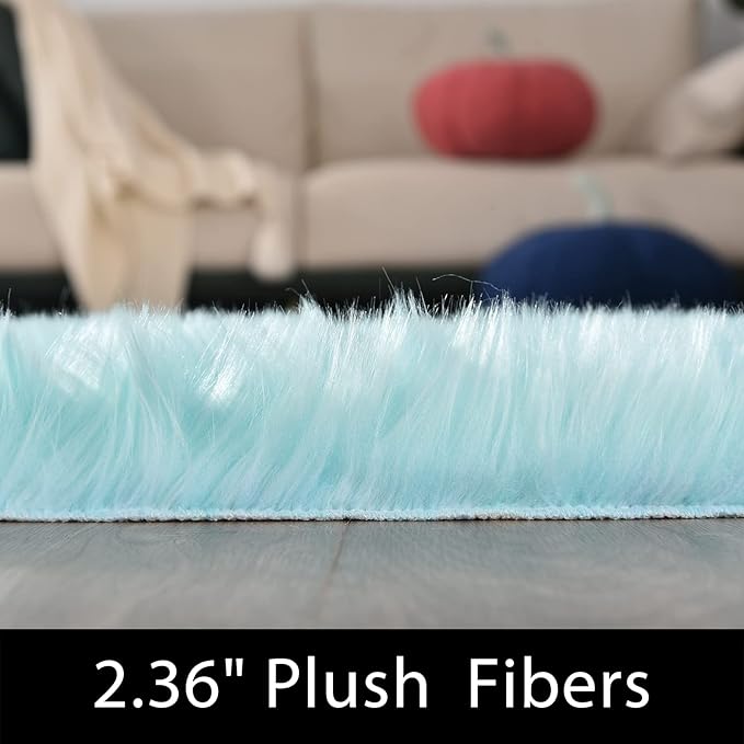 Latepis Large Faux Fur Rug Light Blue Round Rug s6.7ft Circle Fuzzy Plush Rugs for Bedroom Soft Fluffy Rug for Living Room Luxury Home Decor
