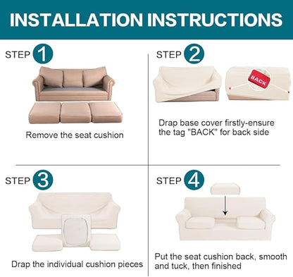 Turquoize 4 Piece Sofa Covers for 3 Cushion Couch Sofa Slipcover Soft Couch Cover for Dogs-Washable Furniture Cover with 3 Individual Covers (3 Cushion Sofa, Cream)