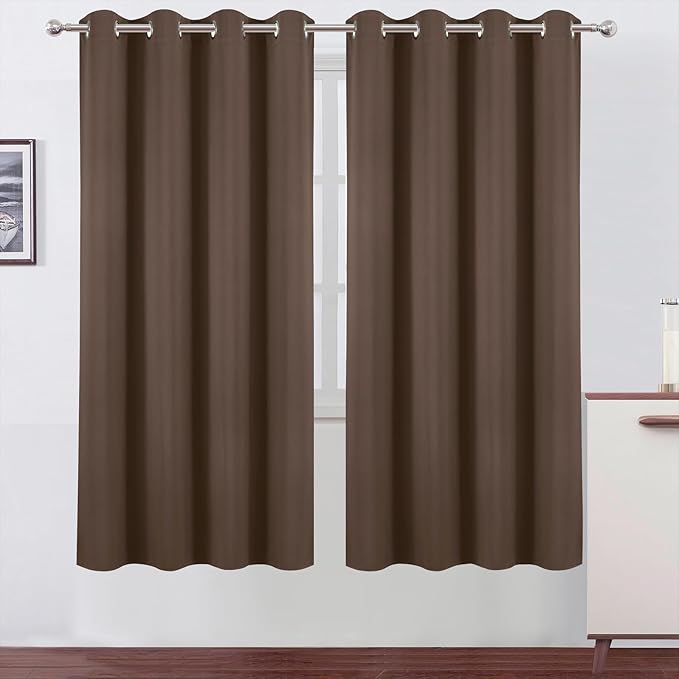 LEMOMO Blackout Curtains 66 x 72 Inch Long Chocolate Curtains Set of 2 Panels Room Darkening Curtains for Bedroom and Living Room