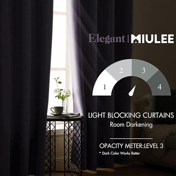MIULEE Blackout Room Darkening Curtains Thermal Insulated Drapes Solid Window Treatment Set Grommet Top Light Blocking Curtain for Living Room/Bedroom 2 Panels 52 x 84 inch Length Lilac