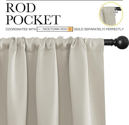 NICETOWN Blackout Curtains for Living Curtains, Room Darkening Window Curtain Panels, Easy-Care Solid Thermal Insulated Draperies/Drapes for Daughter Room (Natural, 2 Panels, 34 by 63)