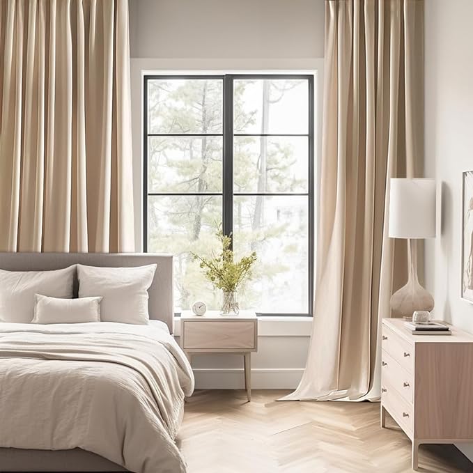MIULEE Beige Back Tab Blackout Curtains 72 Inch Length 2 Panels Set for Living Room Bedroom Privacy, Rod Pocket/Pinch Pleat Thermal Insulated Room Darkening Pleated Light Blocking Drapes
