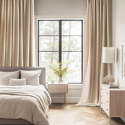 MIULEE Beige Back Tab Blackout Curtains 72 Inch Length 2 Panels Set for Living Room Bedroom Privacy, Rod Pocket/Pinch Pleat Thermal Insulated Room Darkening Pleated Light Blocking Drapes