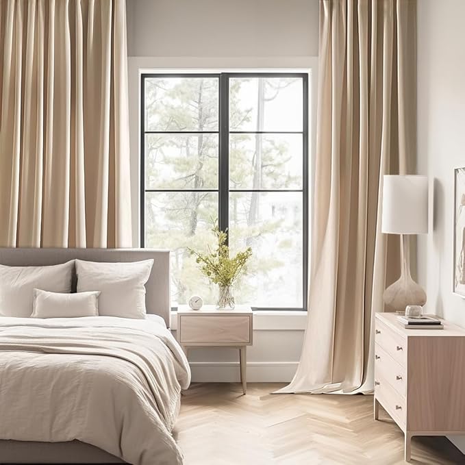 MIULEE Back Tab Beige Curtains 102 Inch Long 2 Panels Set for Living Room Bedroom, Cream Rod Pocket/Pinch Pleated Light Blocking Thermal Insulated Room Darkening Floor to Ceiling Blackout Drapes