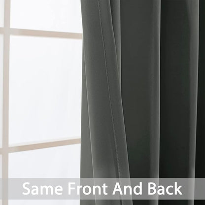 Yakamok 84 Inch Length 100% Blackout Curtains for Bedroom, Light Blocking Drapes Room Darkening Thermal Insulated Solid Grommet Panels for Living Room(62Wx84L, Dark Grey, 2 Panels)