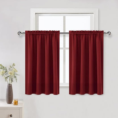 DWCN Burgundy Blackout Curtains for Small Window, Thermal Insulated Energy Saving Room Darkening Curtains for Kitchen/Bedroom (W42 x L36 inch, Set of 2 Panels, Top of Rod Pocket)