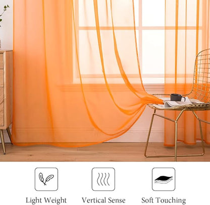 MIULEE 2 Panels Solid Fall Color Sheer Window Curtains Elegant Window Voile Panels/Drapes/Treatment for Bedroom Living Room (54 X 84 Inches Orange)