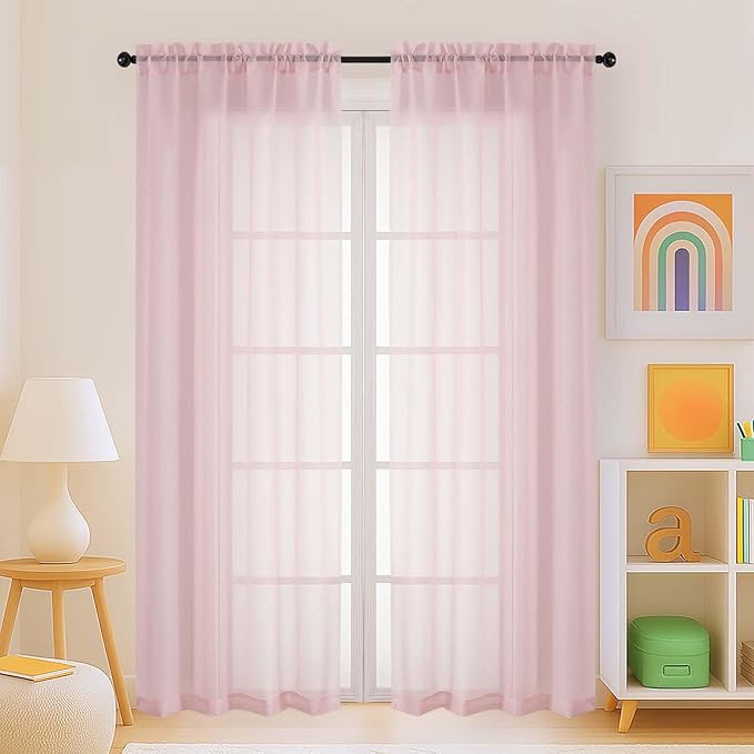 Blush Sheer Curtains for Window 72 inches Long 2 Panels Set, Soft Airy Modern Light Filtering Sheer Curtains for Living Room Bedroom, Dual Rod Pocket Solid Window Drapes, 2x42Wx72L inches