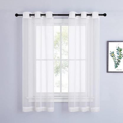 NICETOWN Voile Sheer Window Curtains 63 inch Length - Grommet Living Room Curtain Panels Soft Textured and Lightweight Window Treatments for Bedroom/Flat, Ivory, W37 x L63, 2 Pieces