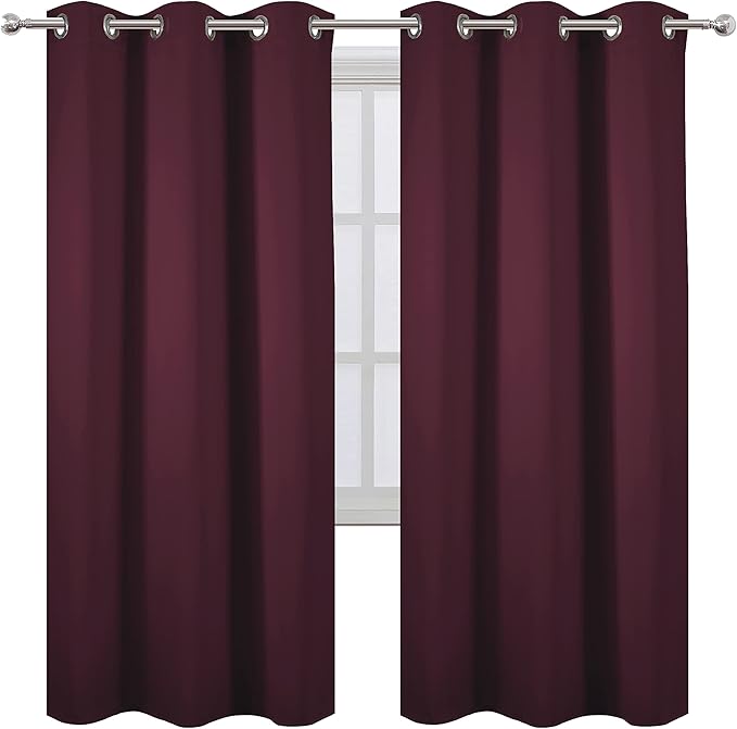 LEMOMO Burgundy Red Blackout Curtains/42 x 72 Inch/Set of 2 Panels Room Darkening Curtains for Bedroom