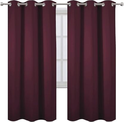 LEMOMO Burgundy Red Blackout Curtains/42 x 72 Inch/Set of 2 Panels Room Darkening Curtains for Bedroom