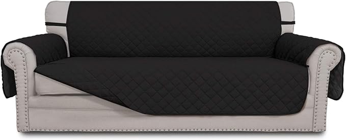 Easy-Going 4 Seater Sofa Slipcover Reversible Sofa Cover Water Resistant Couch Cover with Foam Sticks Elastic Straps Furniture Protector for Pets Children Dog Cat (XX-Large, Black/Black)