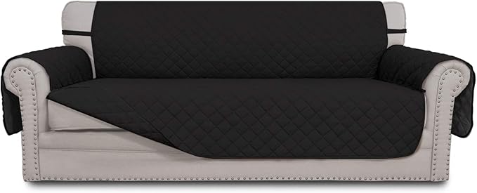 Easy-Going Reversible Oversized Couch Cover for 3 Cushion Couch Sofa Cover for Dogs Water Resistant Furniture Protector Cover with Foam Sticks for Pet Cat (Oversized Sofa, Black/Black)