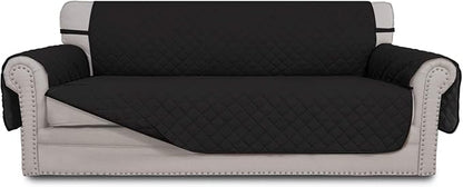 Easy-Going Reversible Oversized Couch Cover for 3 Cushion Couch Sofa Cover for Dogs Water Resistant Furniture Protector Cover with Foam Sticks for Pet Cat (Oversized Sofa, Black/Black)