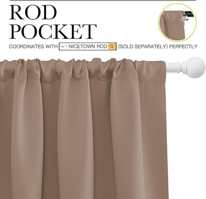 NICETOWN Kids Blackout Curtain Panels - Window Treatment Thermal Insulated Solid Rod Pocket Blackout Drapes for Bedroom (Cappuccino, Set of 2, 70 by 63 Inch)