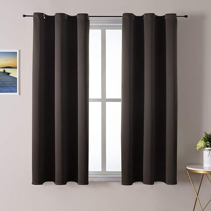 ChrisDowa Grommet Blackout Curtains for Bedroom and Living Room - 2 Panels Set Thermal Insulated Room Darkening Curtains (Brown, 38W x 54L)