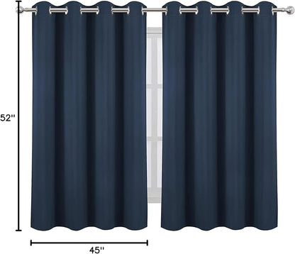 LEMOMO Navy Blue Blackout Curtains/52 x 45 Inch/Set of 2 Panels Room Darkening Short Curtains