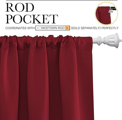 NICETOWN Christmas Living Room Curtains for Window - Energy Efficient & Noise Reducing Thermal Insulated Rod Pocket Blackout Drapes/Draperies for Living Room (Burgundy Red, 2 Panels, W70 x L95)
