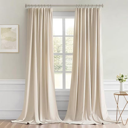 MIULEE Back Tab Cream Beige Curtains 108 Inch Long 2 Panels Set for Living Room Bedroom, Ivory Rod Pocket/Pinch Pleated Light Blocking Extra Long Thermal Insulated Room Darkening Blackout Drapes