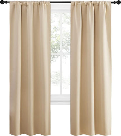 NICETOWN Blackout Room Darkening Curtains - Home Decoration Light & Noise Reducing Thermal Insulated Window Draperies with Rod Pocket Top (Biscotti Beige, 2 Panels, 34 inches Wide x 72 inches Long)