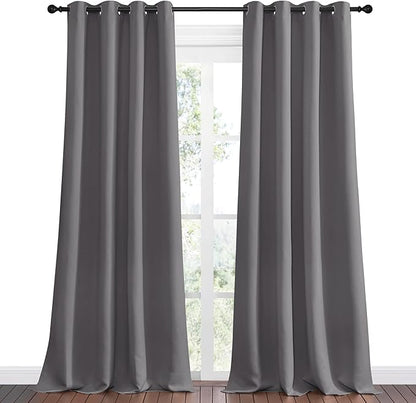 NICETOWN Bedroom Blackout Long Curtains Panels, 1 Pair, 55 inches by 120 Inch, Grey, Triple Weave Energy Saving Thermal Insulated Solid Grommet Blackout Draperies for Patio