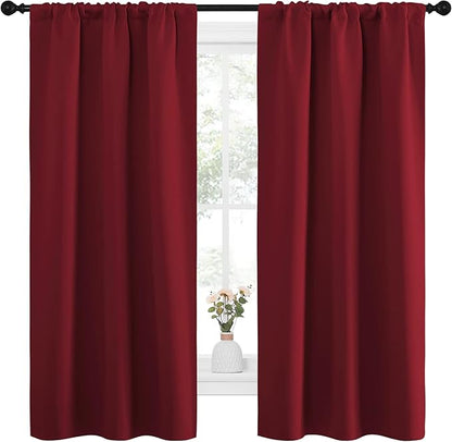 NICETOWN Christmas Burgundy Curtains Blackout Drape Panels - Lights Block Out Window Treatment Short Curtain Sets for Loft and Basement Decoration (Set of 2, 34 by 63-Inch)