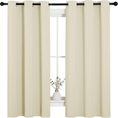 NICETOWN Kitchen Curtains for Decoration, Thermal Insulated Grommet Room Darkening Draperies/Panels for Laundry (Beige, 2 Panels, W42 x L63 inches)