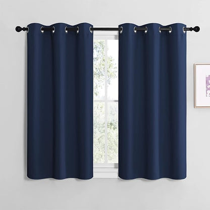 NICETOWN Blackout Curtain Panels for Bedroom, Navy, 2 Panels, W29 x L30-inch, Thermal Insulated Grommet Top Blackout Draperies and Drapes for Basement