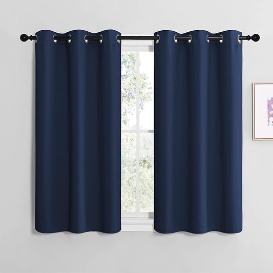 NICETOWN Blackout Curtain Panels for Bedroom, Navy, 2 Panels, W29 x L36-inch, Thermal Insulated Grommet Top Blackout Draperies and Drapes for Basement