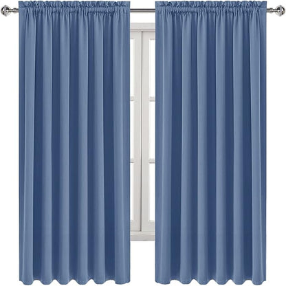 DWCN Blackout Curtains for Living Room Thermal Insulated, Energy Saving & Noise Reducing Bedroom Curtains, Dusty Blue, W 70x L 72 Inch, Set of 2 Rod Pocket Curtain Panels