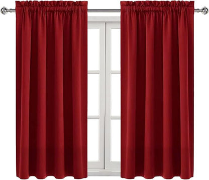 DWCN Christmas Burgundy Room Darkening Blackout Curtains - Thermal Insulated Privacy Energy Saving Window Curtain Drapes 42 x 54 inch Length, Set of 2 Bedroom Living Room Curtains