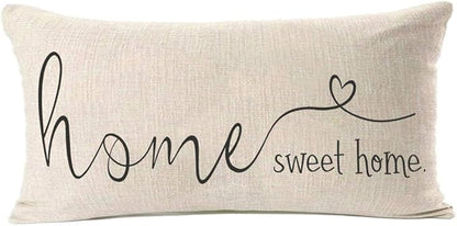 MFGNEH Home Sweet Home Quotes Farmhouse Pillow Covers 12x20 Inch,Farmhouse Decorative Lumbar Throw Pillow Case Cushion Cover,Housewarming Gift