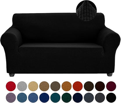 Joccun Stretch Loveseat Couch Cover Slipcover, 1-Piece Sofa Cover for 2 Cushion Couch Spandex Jacquard Washable Furniture Protector Cover for Living Room,Kids,Pets（Loveseat,Black）