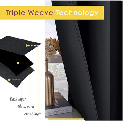 NICETOWN Living Room Blackout Curtains and Drapes, 2 Panels, 42 inches Wide by 60 inches Long, Black Solid Thermal Insulated Grommet Blackout Drapery Panels for Window